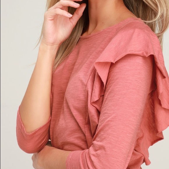 Lulu’s Phoenix Rusty Rose Ruffled Top - Picture 2 of 4